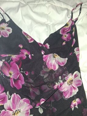 Fashion Nova Black Maxi Dress with Pink Floral Print